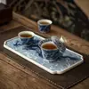 Juego de Té Xianglong Azul y Blanco Cerámica Retro China Juego de Burbuja Seca Tapa Flotante Taza de Té Bandeja de Té Souvenir de Negocios