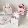 Porta bolígrafos plegable floral de tela de fresa para estudiantes, Caja organizadora de escritorio de alto valor con ribete de encaje