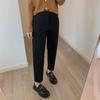 Calças Cigarrete Drapeadas Pequenas Pretas para Mulheres no Outono e Inverno Cintura Alta Look Emagrecedor Soltas Elásticas Nove Pontos Retas Calças de Terno para Roupa de Trabalho