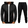 Novo Suéter Casual Masculino com Zíper e Capuz Jaqueta Suéter Conjunto de Cardigã com Costura Masculino