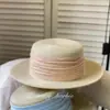 Sombrero de paja azul con tiras, sombrero de verano nuevo, sombrero de paja beige, cinta de lino azul, sombrero de pescador suave estilo francés para mujer