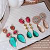 Brincos de ovo de pombo rubi pintados a óleo banhados a ouro 18K oito corações oito flechas tesouro colorido zircônia coração gota d'água diamante cintilante brincos