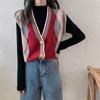 Chaleco de punto para mujer, estilo coreano, holgado, estilo celebridad de Internet, estilo retro artístico, cuello en V, sin mangas, moderno.