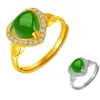 Venta Caliente Anillo de Jade Verde con Corazón Hueco Abierto Anillo Chapado en Oro Jaspe de Hotan con Zircón Incrustado en Forma de Corazón Regalo