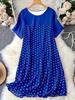 Camisón de manga corta con cuello redondo y lunares, estilo europeo y americano, primavera y verano de 2025, cómodo, para mujer, outlet de fábrica.