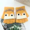 Guantes para niños otoño e invierno cálidos de medio dedo con tapa de dibujos animados lindos de punto con dedos descubiertos para bebé con forro polar engrosado para niños y niñas
