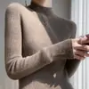 Novedad Camiseta Básica de Punto Fino de Cachemir Puro Color Sólido Cuello Semi-Alto con Cordón Ajustable Corte Entallado Adelgazante Suéter de Punto Clásico
