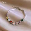 Pulsera de perlas de cubos de azúcar de circón de colores estilo coreano, diseño de moda dulce de nicho, joyería de lujo ligero de alta gama para mujer