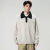 Tendência Outono: Suéter Simples, Gola Alta, Estilo Retro Americano, Preppy para Homens e Mulheres, Tricô Color Block de Inverno