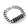 Pulseira masculina de aço inoxidável com caveira dominante, corrente cubana de aço titânio, aço fundido, corrente de quatro faces, joia