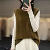 Chaleco de punto sin mangas de lana completa informal suelto con flores pequeñas huecas de color sólido simple de cuello redondo retro para mujer