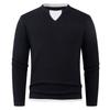 Otoño e Invierno 2025 Moda Transfronteriza Cuello en V Falso de Dos Piezas Prenda Interior de Punto Suéter de Cuello Redondo para Hombre Punto Casual Holgado