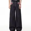 Jeans de pierna ancha con estampado de bandera retro americano para hombre y mujer, corte holgado, versátiles, modernos, estilo urbano, de botón, pantalones largos