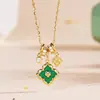 Tichia Foto Real do Colar Trevo da Sorte de Quatro Folhas para Mulheres, Prata de Lei S925, Nicho de Luxo Leve, Corrente de Clavícula Esmaltada de Alta Qualidade, Tendência