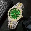 Explosiones Europeas y Americanas Reloj de Pulsera de Cuarzo para Hombre con Correa de Acero Hip-Hop Romano Diamante Graduado Calendario Reloj Hiphop