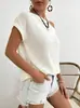 Top de punto blanco roto con hombros descubiertos y manga corta, estilo europeo y americano, corte holgado, adelgazante, suéter de moda para vacaciones de verano
