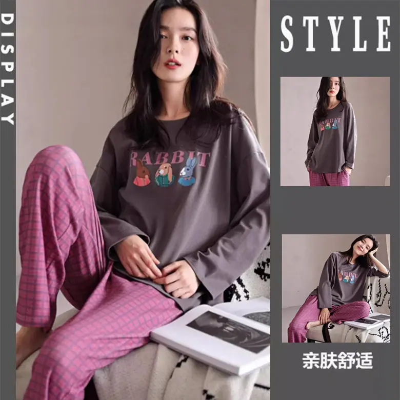 深灰三只兔枚格裤双长