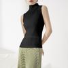 Camiseta Miyake clásica de verano para mujer, color liso, elegante, de cuello alto, ajustada, combinable, sin mangas, plisada.