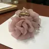 Grampo de Cabelo Feminino de Rede com Flor de Rosa e Pérola, High-End 2025, Novo Grampo Tubarão para Parte de Trás do Cabelo, Acessório de Cabeça