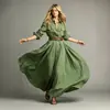Moda femenina de comercio exterior transfronterizo europeo y americano, vestido camisero largo liso elegante con botones y mangas largas