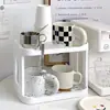 Prateleira de Armazenamento de Mesa de Camada Dupla Estilo Japonês Organizador de Bar de Café Porta-Copos Rack de Cosméticos para Mini Dormitório Escritório
