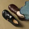 Mocasines Retro de Punta Redonda con Adorno de Perlas Antideslizantes para Mujer con Tacón Grueso y Bajo de 2.5 cm, Piel de Vaca Suave, Slip-On, Zapatos Pequeños de Cuero