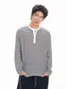 Camiseta Nasa de Manga Longa com Gola Henley Listrada para Homens e Mulheres, Novo Estilo Primavera 2026, Camisa Básica Retro Versátil Casual Solta