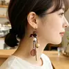 Pendientes Colgantes de Flor de Tela a Cuadros Retro Diseño Personalizado Temperamento Exquisito Cuentas de Madera Pesados Hechos a Mano Largos para Mujer