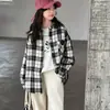 Camisa Xadrez para Meninas Outono Inicial 2026 Novo Estilo Jaqueta Camisa Estilosa Infantil para Crianças Maiores Roupa de Outono Manga Longa