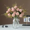 Flores Artificiales de Venta Caliente Transfronterizas en Colores de Otoño, Ramo de Crisantemos de 5 Cabezas, Crisantemo de Tenis de Mesa Estilo Europeo Adornos para Fotografía de Mesa de Comedor en Casa, Flores Artificiales