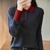 Contraste POLO Gola Lã Suéter Manga Comprida Lapela Meio Aberta Slim-Fit Costura Slimming Pullover Base Suéter