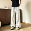Pantalones casuales de verano para hombre, de seda de hielo, transpirables, de secado rápido, con estampado de cuadros azul marino y retazos, de pierna recta retro, ligeramente acampanados