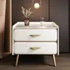 Mesa de noche de piedra sinterizada de lujo ligero Sin montaje requerido Gabinete de noche minimalista de cuero moderno simple Estante de almacenamiento de madera maciza para dormitorio pequeño