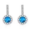 Nuevos elegantes aretes largos de botón de diamantes redondos de color diamante completo, lujosos color platino, tesoro, aretes de botón de circonita, anillo