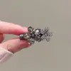 Pinza para el pelo retro coreana de alta gama con incrustaciones de cristal y flores de pedrería, pinza lateral dulce y elegante, pinza de pico de pato, pinza para flequillo de mujer