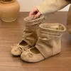 Sandálias Plataforma Chunky Empilhadas com Laço Interno para Mulheres Primavera/Outono 2026 Sandálias com Laço Dobras de Ballet Botas Curtas Femininas Botas Curtas