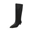 Botas Nuevas de Tubo Ancho Tejidas ~ Botas de Moda Cuadradas Europeas y Americanas con Mangas de Empalme Tacón de Aguja Tacón Bajo para Mujer