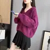 Suéter Corto de Cuello en V para Mujer, Holgado, Versátil, Aspecto Delgado, Nuevo Estilo Coreano Otoño e Invierno, Suéter de Punto de Color Sólido para Vestir por Encima