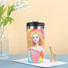 Vaso de Agua de Oficina de Plástico Exterior y Acero Interior, Vaso Sencillo con Tapa, Termo Portátil Antifugas 420ml Patrón Impreso en 3D