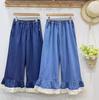 Calça de Perna Larga com Renda de Renda de Madeira e Renda Bordada Estilo Mori Girl, Forma Solta e Fashion, Calça Retilínea com Visual Slim para Mulheres