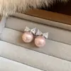 Aretes de Perla con Moño de Circonita Francesa Aros Simples de Moda para el Día a Día Pendientes Versátiles de Lujo Ligero Gama Alta Venta al Por Mayor