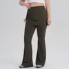 Pantalones de yoga de dos piezas de imitación para mujer talla grande, de cintura alta, pantalones de yoga con sensación de segunda piel y solapa trasera, pantalones deportivos para correr, pantalones de fitness acampanados
