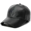 Gorra de béisbol de cuero liso de color sólido transfronteriza sombrero para exteriores para hombres de mediana edad y ancianos con terciopelo grueso resistente al viento cálido sombrero de pico
