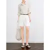 70 días lino de seda [Respiración Relajada] Pantalones Cortos de Lino Blanco Mujer Verano Corte 3D Afilado Pierna Ancha Casual