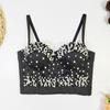 Ropa exterior de moda transfronteriza europea y americana AliExpress, perla brillante, diamantes brillantes, top ajustado con push up, grande, sexy