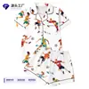 Cardigan Transfronterizo Europeo y Americano de Seda de Leche con Estampado de Colores Claros para Mujer, Conjunto Casual Transpirable de Manga Corta y Shorts para el Hogar