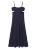 Ropa de Mujer Transfronteriza Verano 2026 Nuevo Estilo Europeo y Americano Elegante Vestido Midi Adelgazante con Abertura en la Cintura y Escote Recto