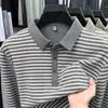 Camiseta masculina de manga comprida feita de lã, seda e veludo alemão, nova coleção outono 2026, camiseta de listras business casual, moletom masculino