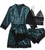 Conjunto de Pijama Feminino de Renda Sexy para Casa Conjunto de Quatro Peças