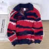 Suéter Retro Americano de Imitación de Piel de Visón con Bloques de Color y Cuello Polo para Hombre, Tejido Suave Casual Holgado para Otoño e Invierno, Unisex